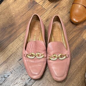 Tory Burch Dusty Pink Leather Loafers with Gold Accents